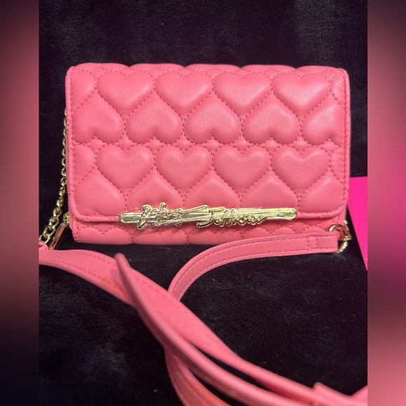 🩷BETSEY JOHNSON Heart Quilted Pink Crossbody & XOLEAH Key Chain Card Wallet🩷NWT - Picture 5 of 17